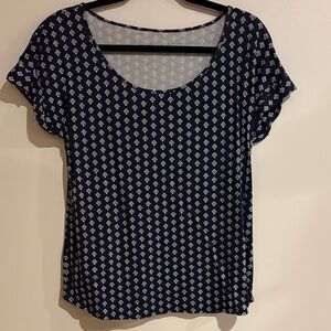 L.L. Bean Navy and White Patterned Blouse